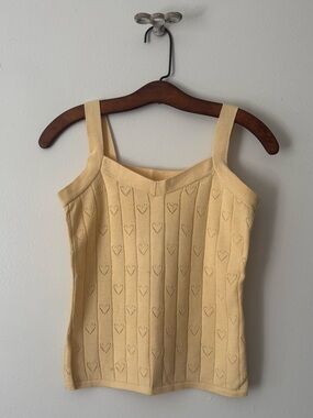 Vintage 90s 00s Yellow Knit Pointelle knit Heart Tank Top.